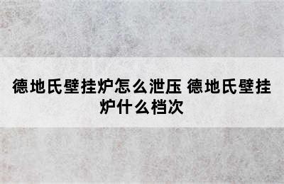 德地氏壁挂炉怎么泄压 德地氏壁挂炉什么档次